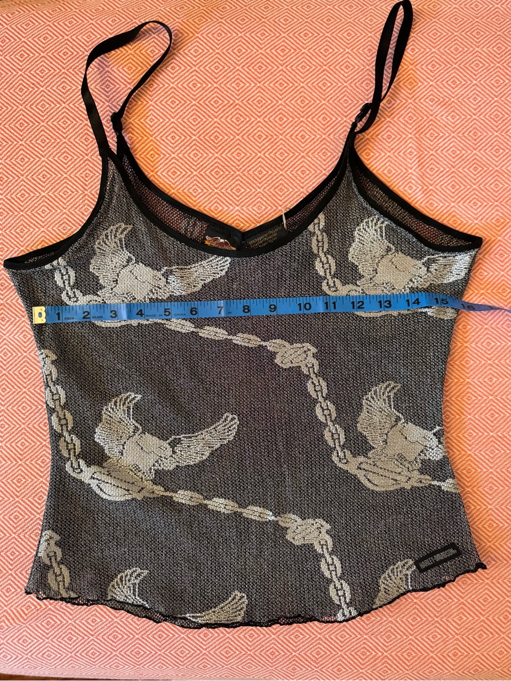 Harley Davidson Black Mesh Tank Top with Eagle  & Chain Pattern. Medium. - Picture 4 of 6
